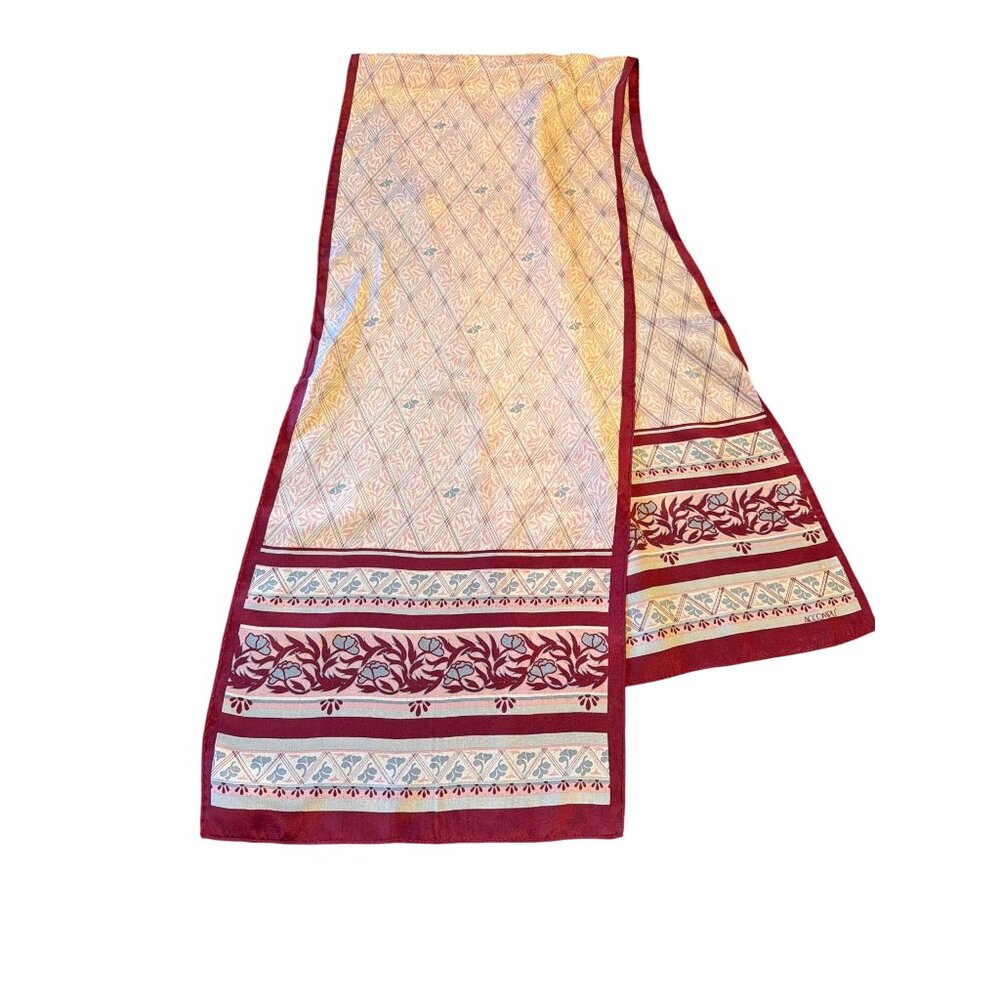 Vintage 80s Accompli Burgundy & Pink Floral Patterned Scarf‎ Traditional